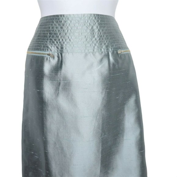 New Eccoci Carlisle Silk Pencil Skirt 6 Powdered Blue Knee Length Lined Academia - Picture 4 of 11